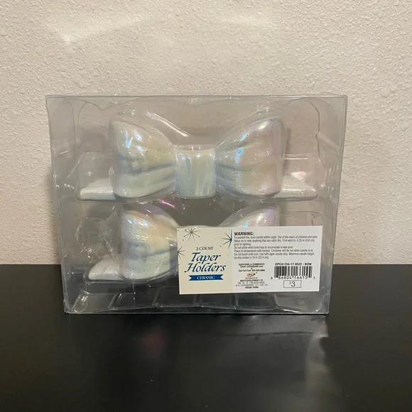 Target Bullseye Ceramic Iridescent Taper Bow-Shaped Candle Holders Set of 2 New - Picture 7 of 10